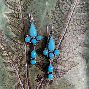 Navajo Geneva J. A. Sterling Silver Turquoise Earrings Native American